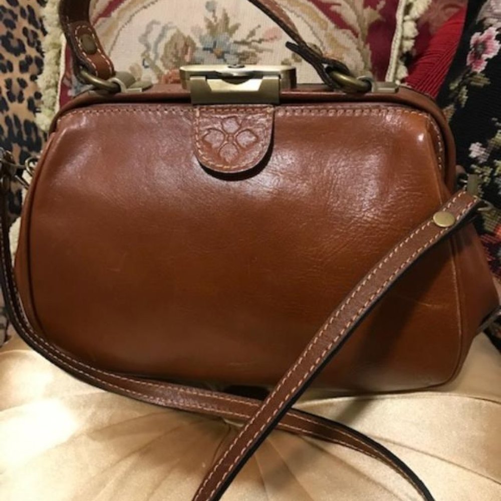 Patricia Nash Gracci Framed Satchel Doctor's Bag w/Crossbody Strap ~ Tan